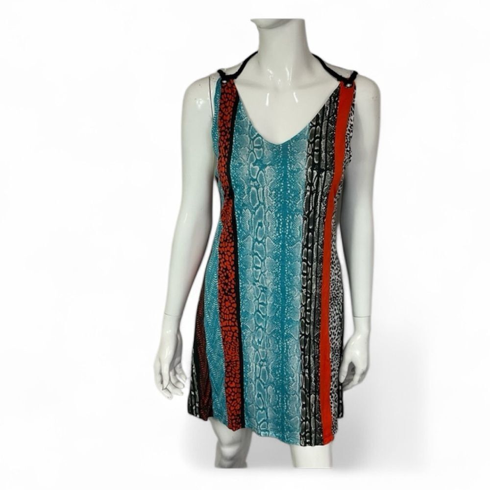 Apres Ramy Brook Multicolor Animal Print Open Tie Back Mini Dress Size M